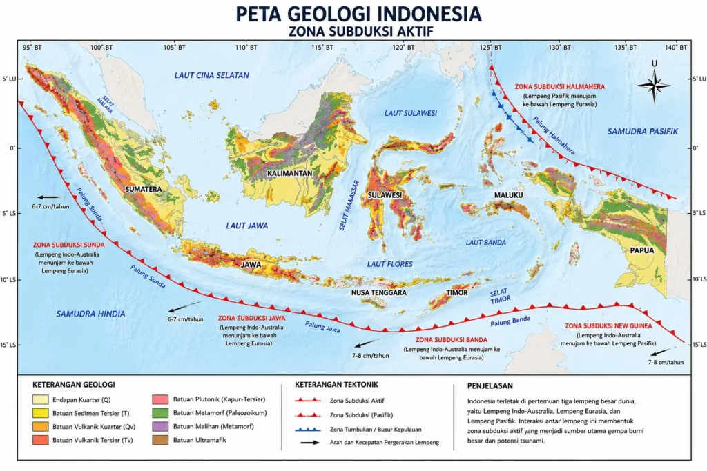 Peta dan Identifikasi Zona Subduksi Aktif di Indonesia