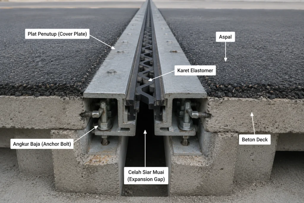 Detail siar muai (expansion joint) pada lantai jembatan