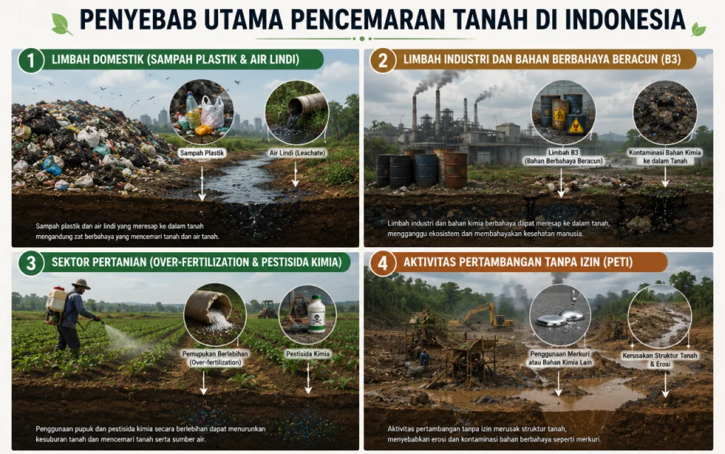 penyebab mayoritas pencemaran tanah di indonesia