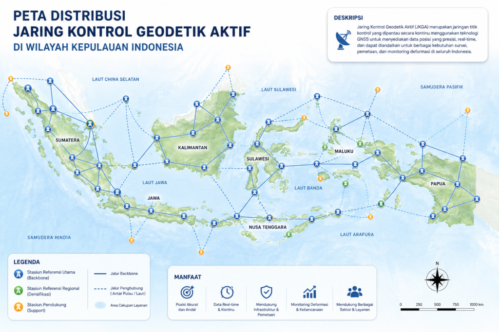 Peta Distribusi Jaring Kontrol Geodetik Aktif di Wilayah Kepulauan Indonesia